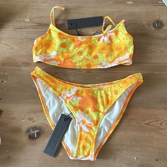 TRIANGL MICA NORMAL PANSY ORANGE FLORAL SET NO BAG NEW WITH TAGS - Picture 4 of 8